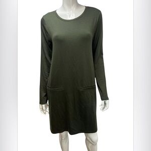 Eileen Fisher Women's Dark Forest Green Long Sleeve Tunic Dress Size Large
